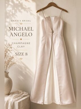 David’s Bridal Michael Angelo Champagne Clay Satin Evening Gown Size 8